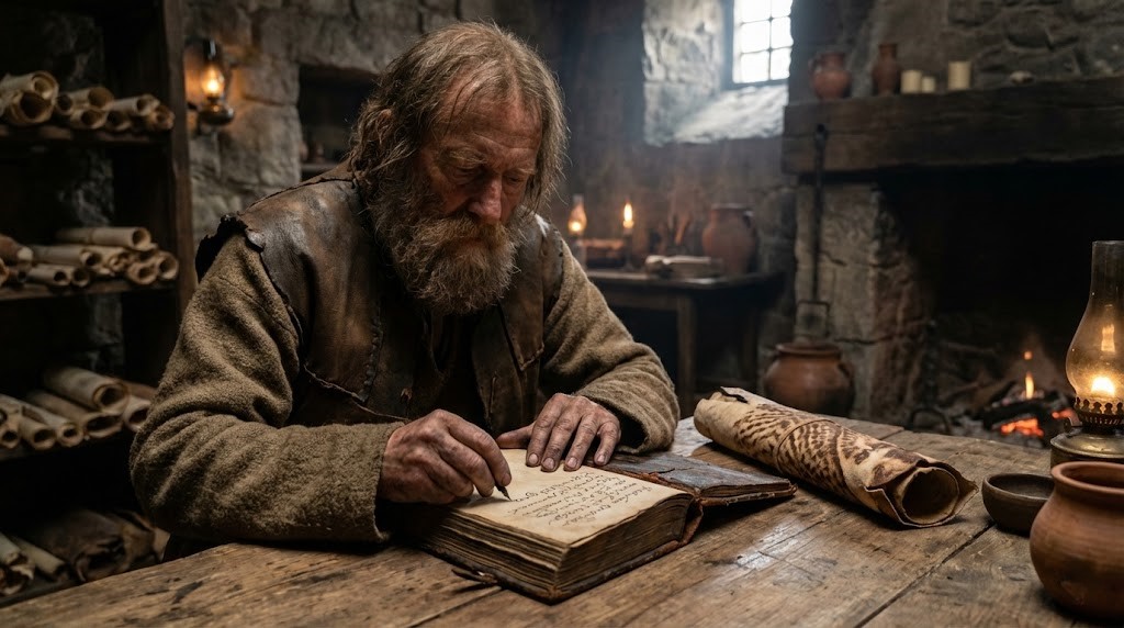 Illustration of a mystical book awakening with glowing letters as a young woman holds it, surrounded by ethereal light and ancient ruins – inspired by The Awakening of the Kofon. The Awakening of the Kofon, fantasy short story, magical awakening story, mystical fantasy fiction, The Star-Reader journal, short fantasy tale, ancient magic story, mysterious book story, cursed realm adventure, druid and seer fiction, dark fantasy short story, mystical magic awakening, chosen one fantasy, enchanted journal story, ancient spellbook, mythic fantasy writing, female chosen hero, power of sight magic, fantasy lore and legends, forbidden magic, mystical fantasy, ancient magic, cursed realm, mythical fiction, enchanted book, chosen one, Famoon the Star-Reader, mysterious power, journal stories, fantasy writing, epic fantasy, short fantasy fiction, fantasy worldbuilding, female magic wielder, myth and legend, druidic lore, enchanted power, awakening magic, mysterious artifact, lost civilization, otherworldly energy, destiny and power, forbidden spell, mythic awakening, fantasy narrative, journal entry story, fantasy adventure, magic chooses you, poetic fantasy fiction