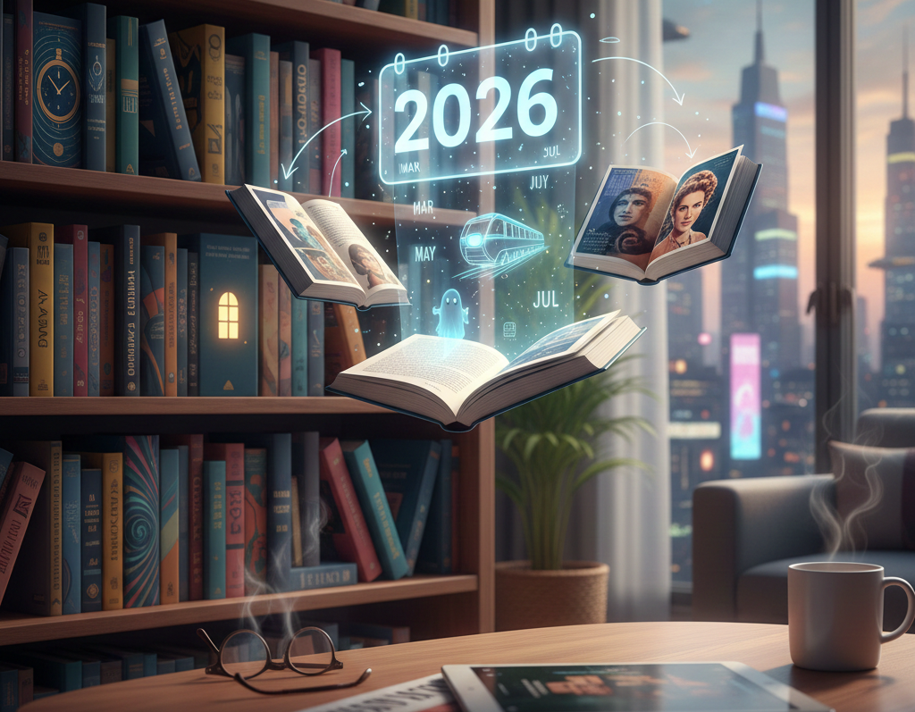 SF Shaw - An Author of Epic Fantasy and Fiction Books 16 A modern digital calendar for 2026 displaying book cover art from George Saunders, Matt Haig, and Colson Whitehead on a wooden library table. Book Events in 2026, 2026 book releases, George Saunders, Matt Haig, Liza Minnelli, Heartstopper Volume 6, Colson Whitehead, Tana French, Yann Martel, Maggie O'Farrell, upcoming memoirs 2026, debut novels 2026, thriller books 2026, literary calendar 2026, book adaptations 2026, speculative fiction 2026, World Book Day 2026